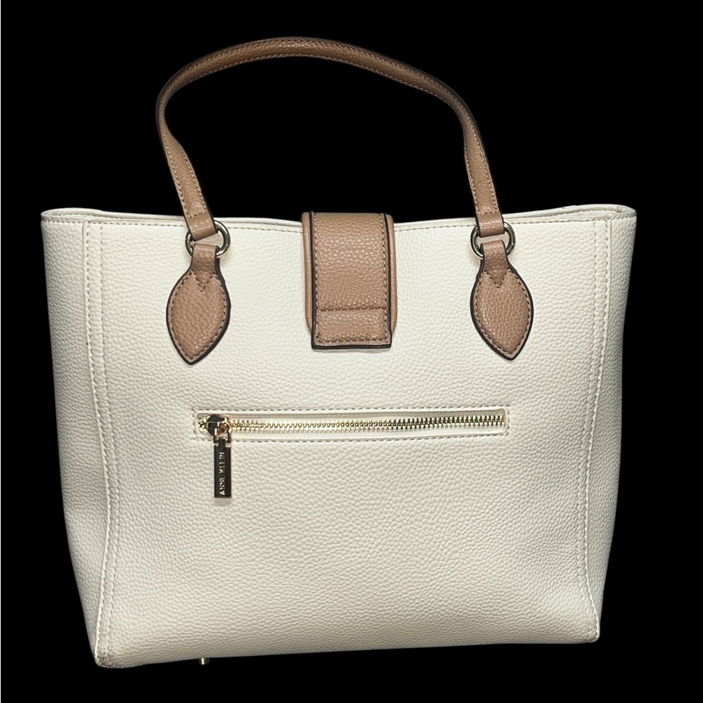 Anne Klein Cream and Tan Leather Tote with AK Logo - Picture 5 of 5